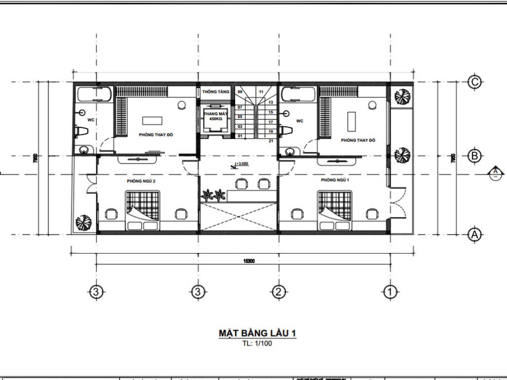 Bản vẽ nhà ống 2 tầng phong cách hiện đại