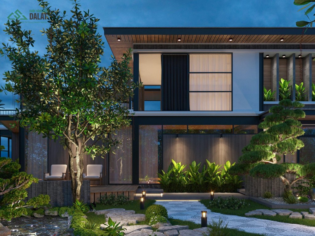 Biệt thự nhà vườn hiện đại sân vườn rộng