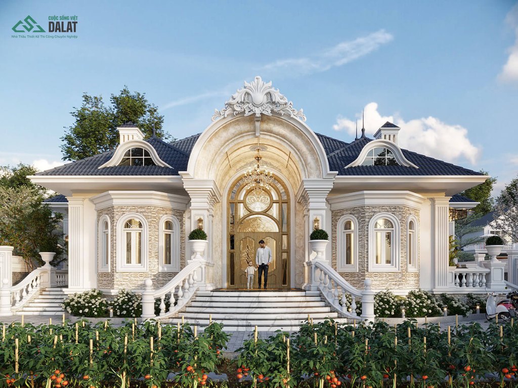 Mẫu nhà sân vườn tân cổ điển cầu kỳ