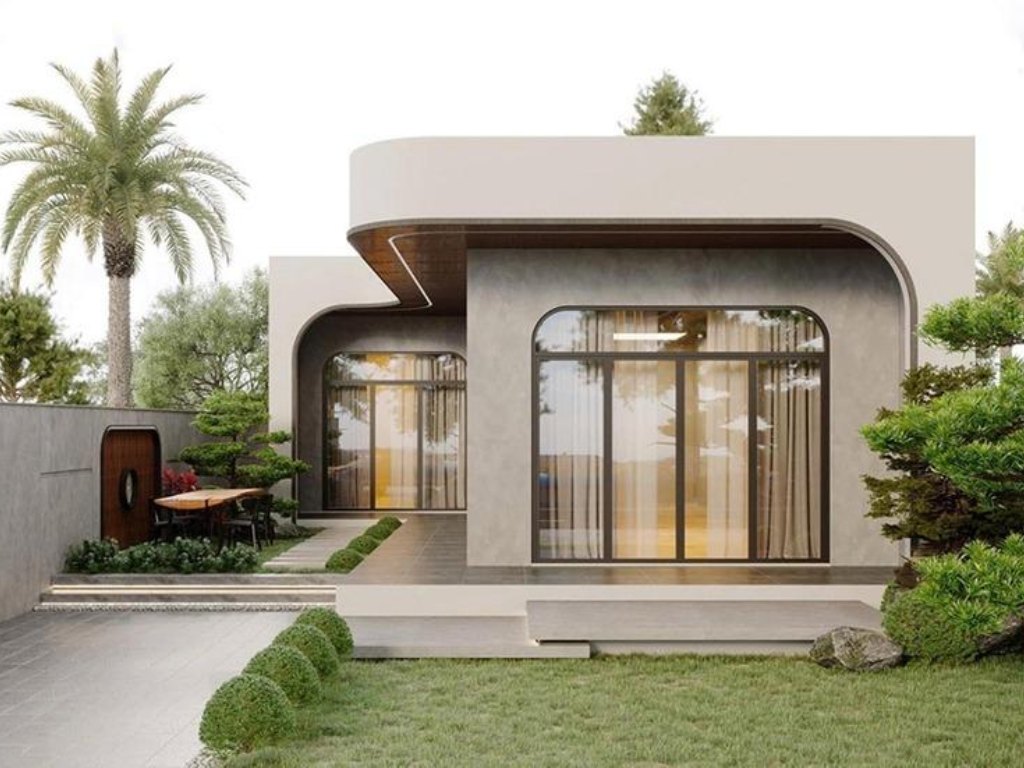 Mẫu nhà vườn đẹp mái bằng 1 tầng có thiết kế tối giản