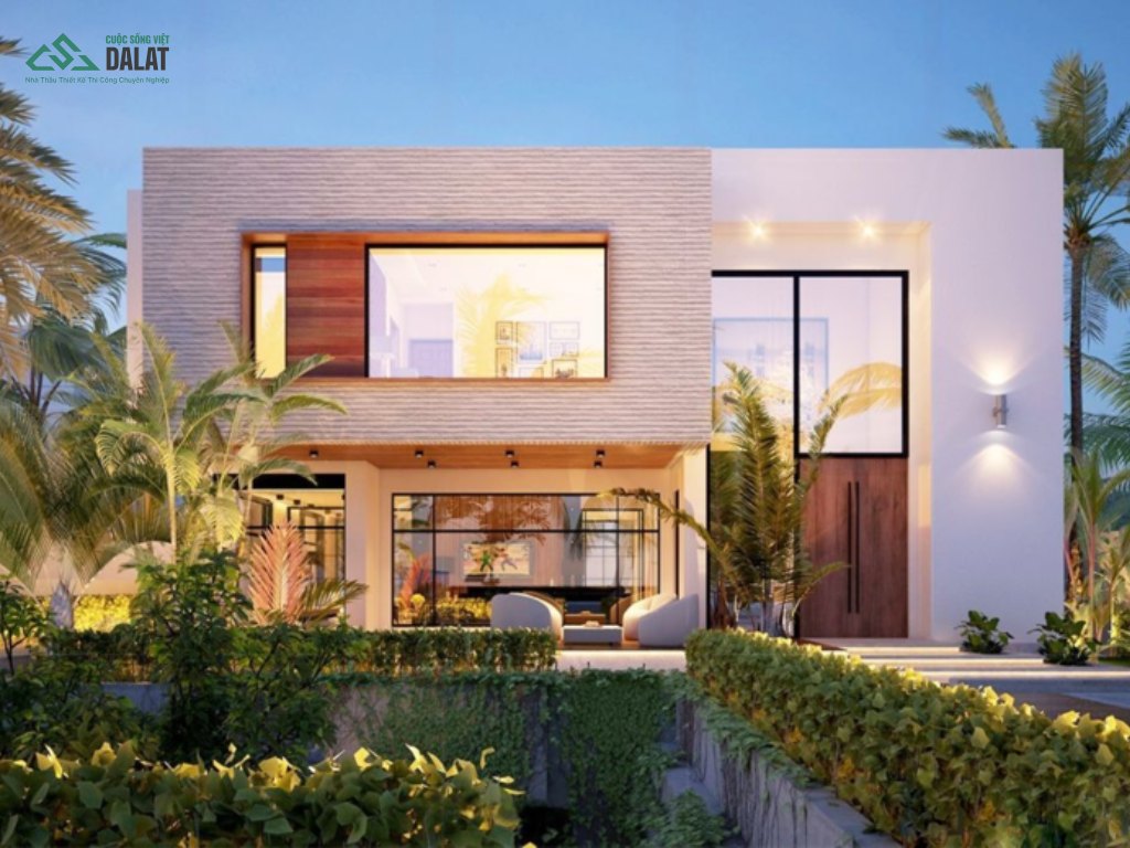 Các khu vực trong nhà vườn mái bằng 2 tầng được bố trí linh hoạt