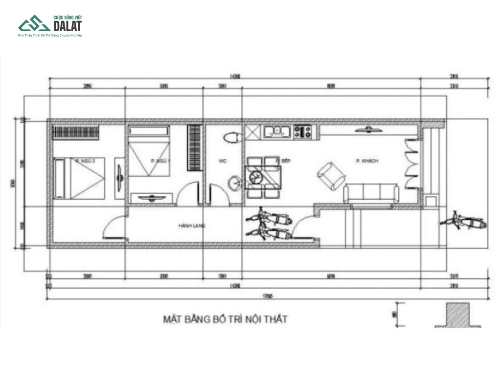 Bản vẽ nhà 140 triệu 2 phòng ngủ chữ L