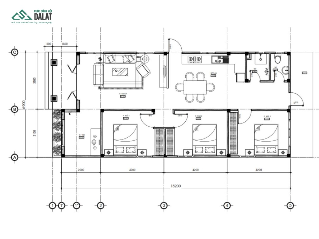 Bản vẽ nhà cấp 4 mái lệch giá rẻ