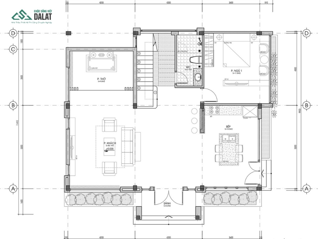 Bản vẽ thiết kế nhà vườn đẹp mái xéo