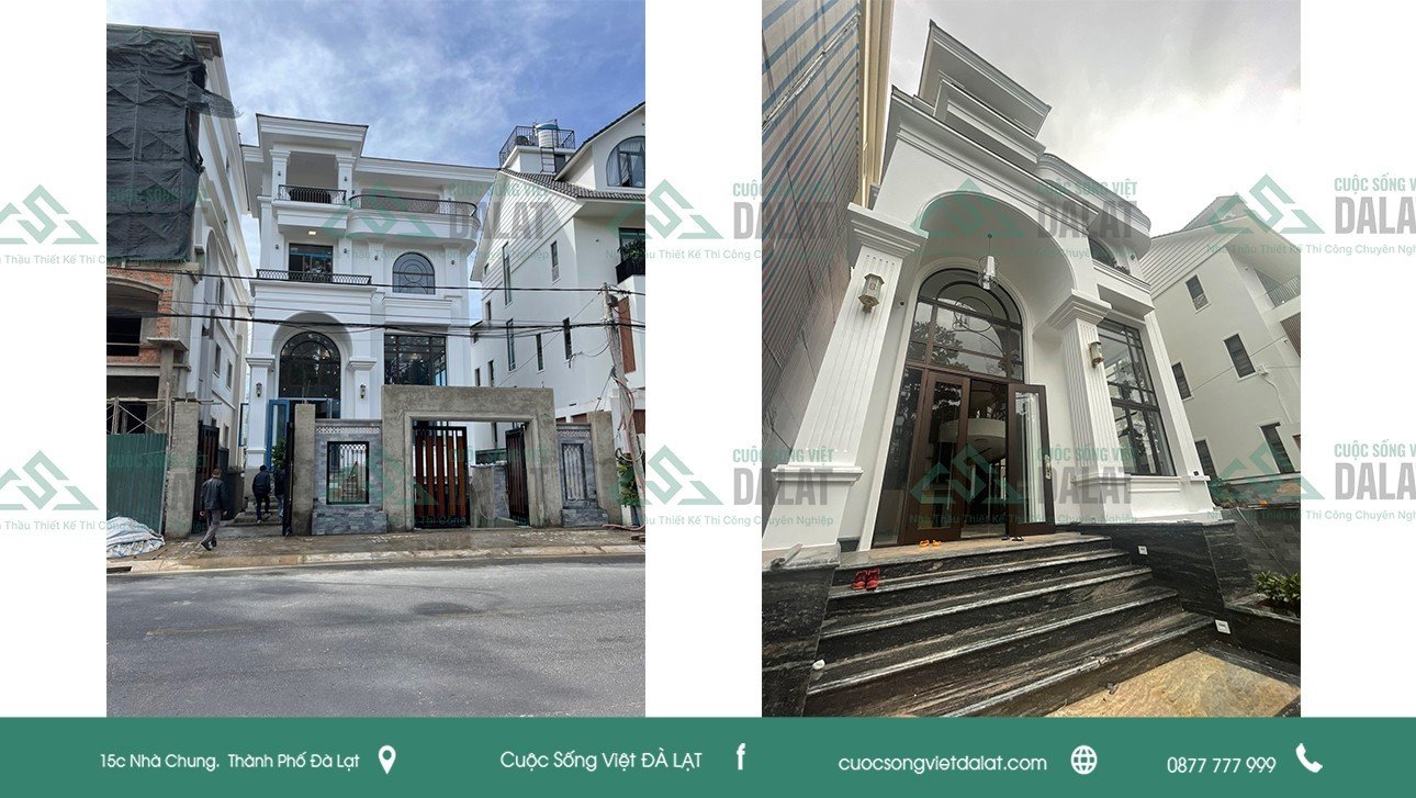 Mặt tiền trắng thanh lịch, điểm nhấn mái ngói ghi đậm chất nghỉ dưỡng