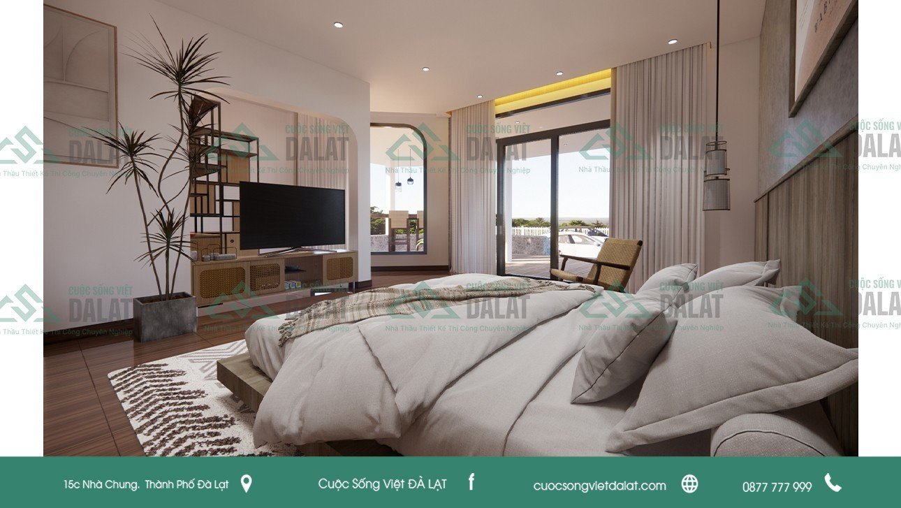Nội thất phòng ngủ tối giản nhưng đầy đủ tiện nghi