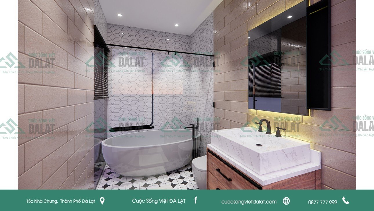 Phòng tắm mang hơi thở spa với gam màu trung tính