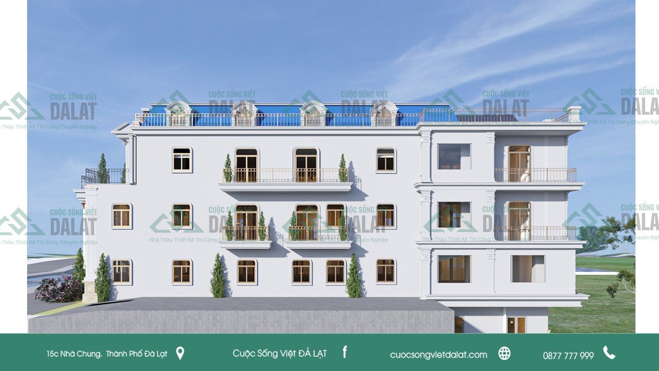 Hệ cửa kính lớn được bố trí khéo léo, giúp công trình mở rộng tầm nhìn