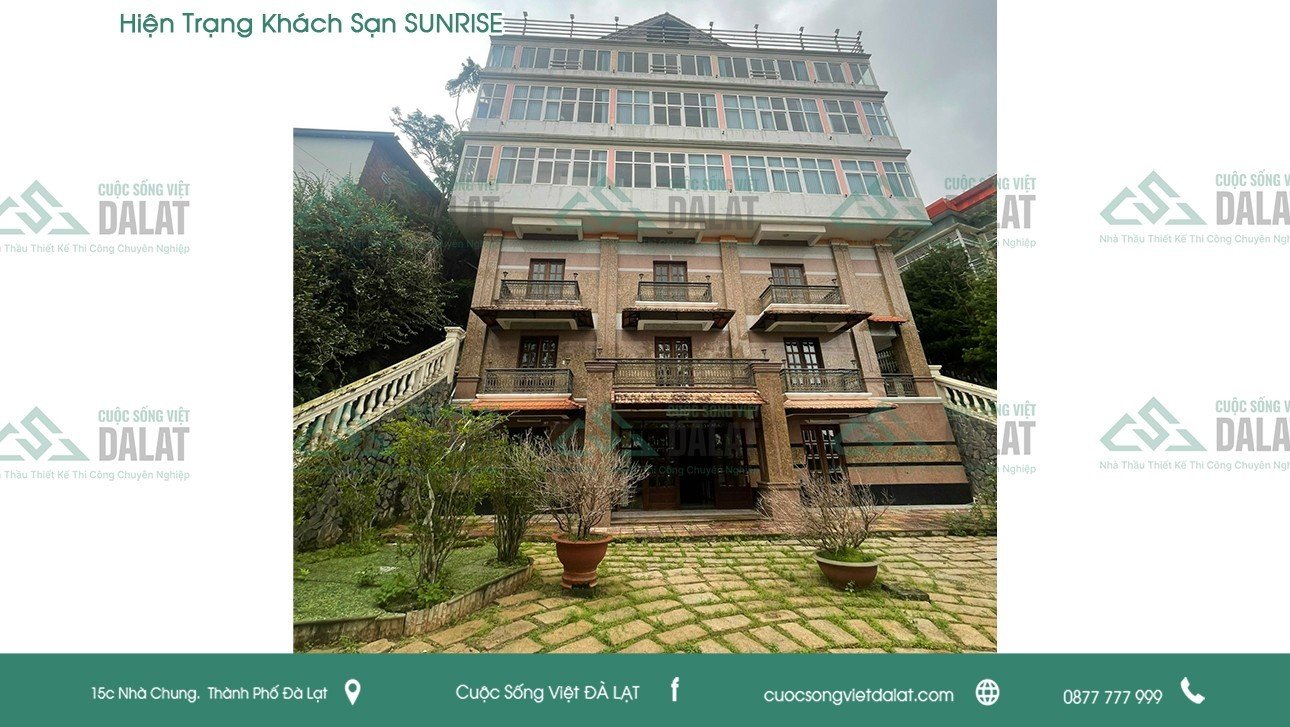 view khách sạn Sunrise từ dưới nhìn lên các tầng