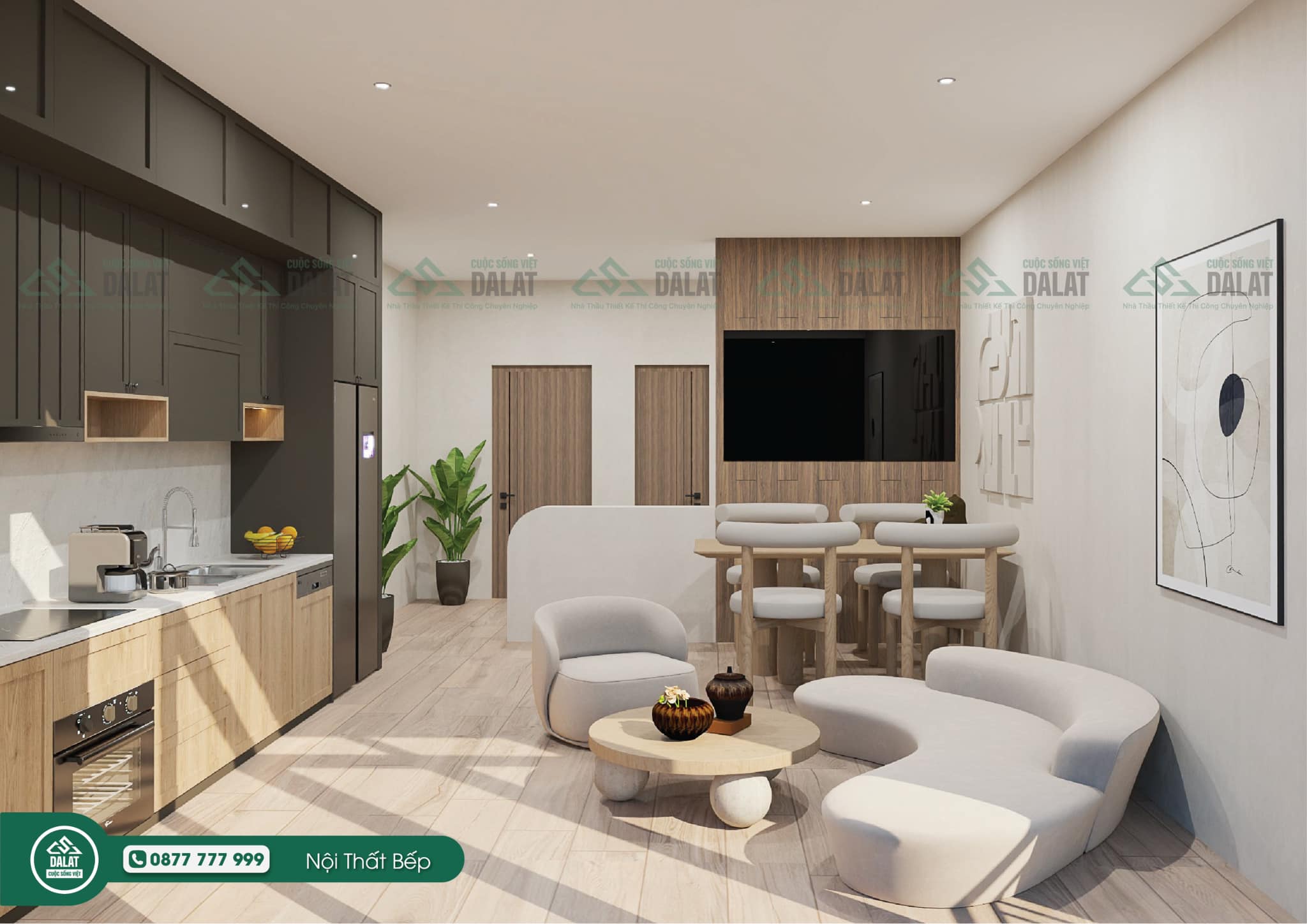 Không gian bếp nối liền phòng khách