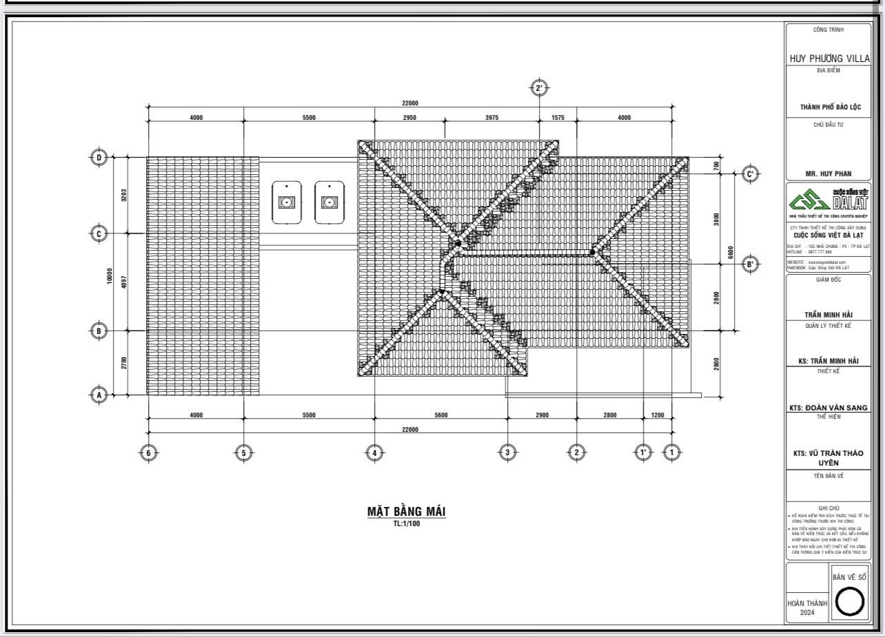 Bản vẽ mặt bằng mái chi tiết