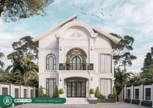 Phối cảnh mặt chính diện của villa