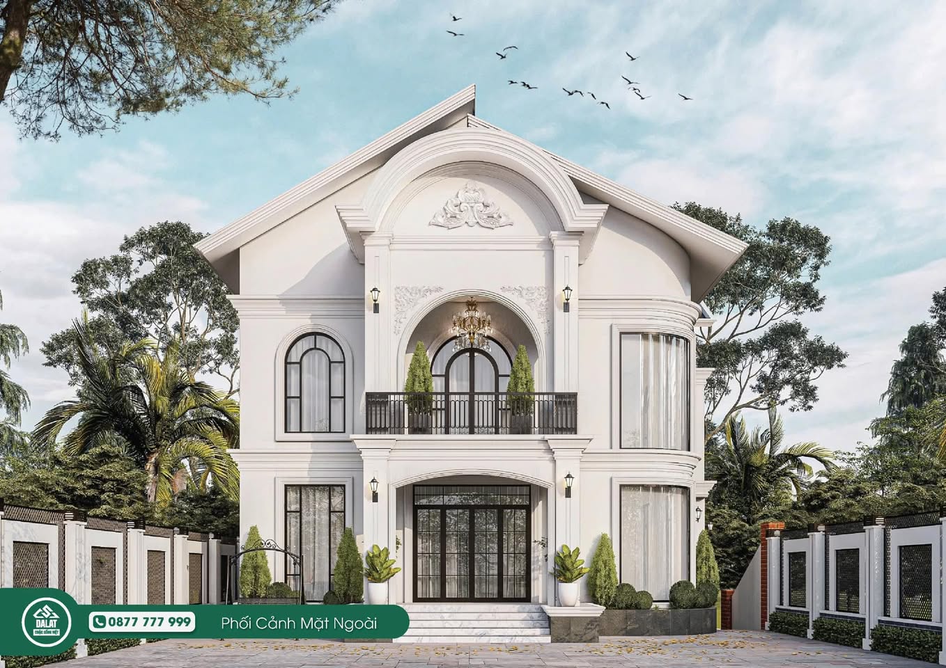 Phối cảnh mặt chính diện của villa
