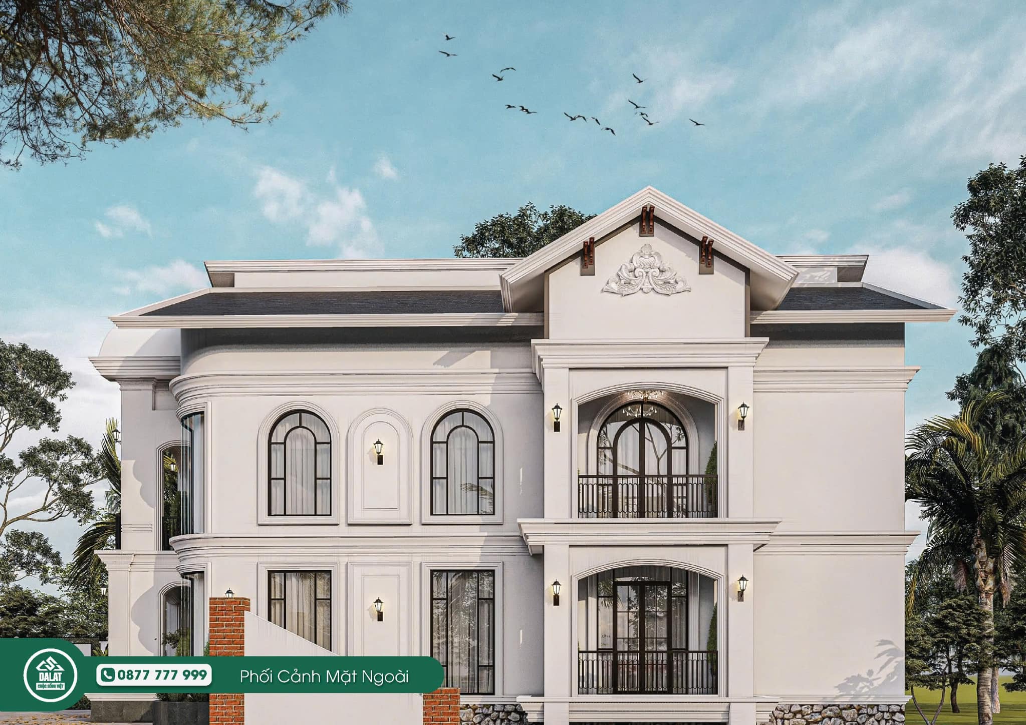 Phối cảnh mặt sau của villa
