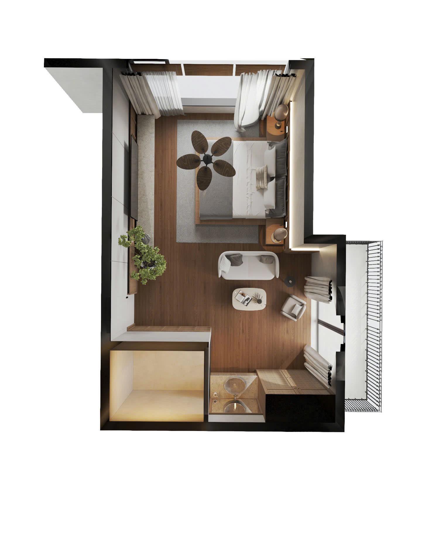 Bản vẽ 3D phòng ngủ của villa