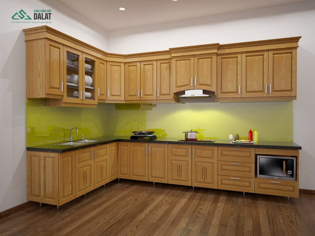 Thi công tủ bếp gỗ sồi cao cấp tại Đà Lạt
