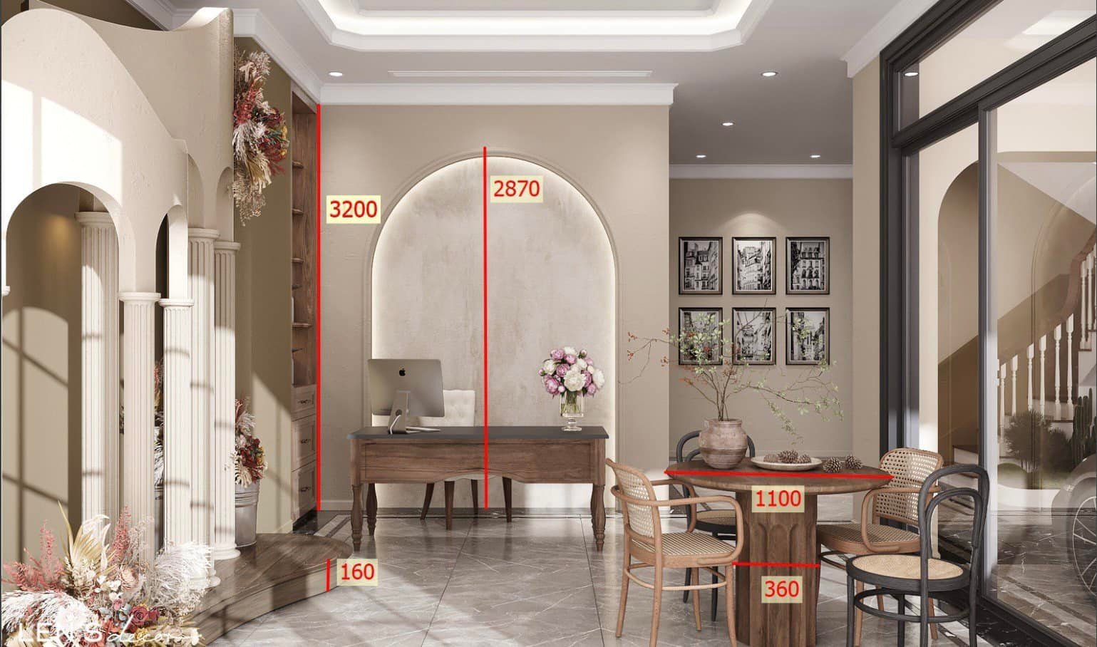 Phòng làm việc với cửa sổ đầy nắng