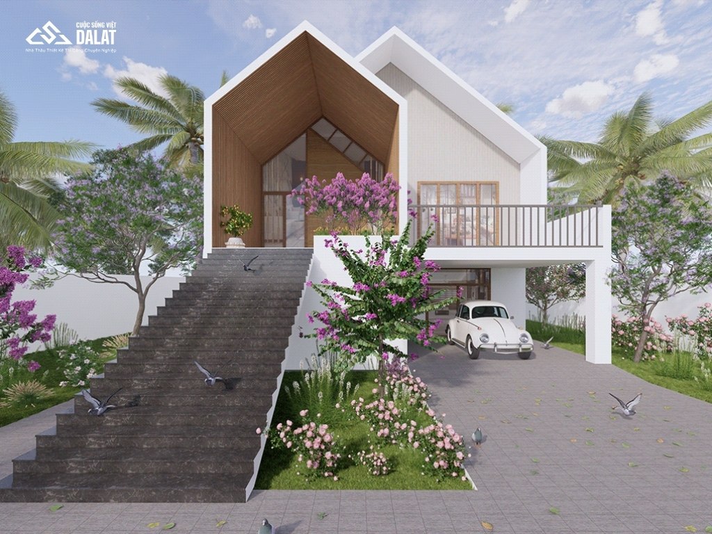 Thiết kế nhà gác lửng có gara xe ô tô