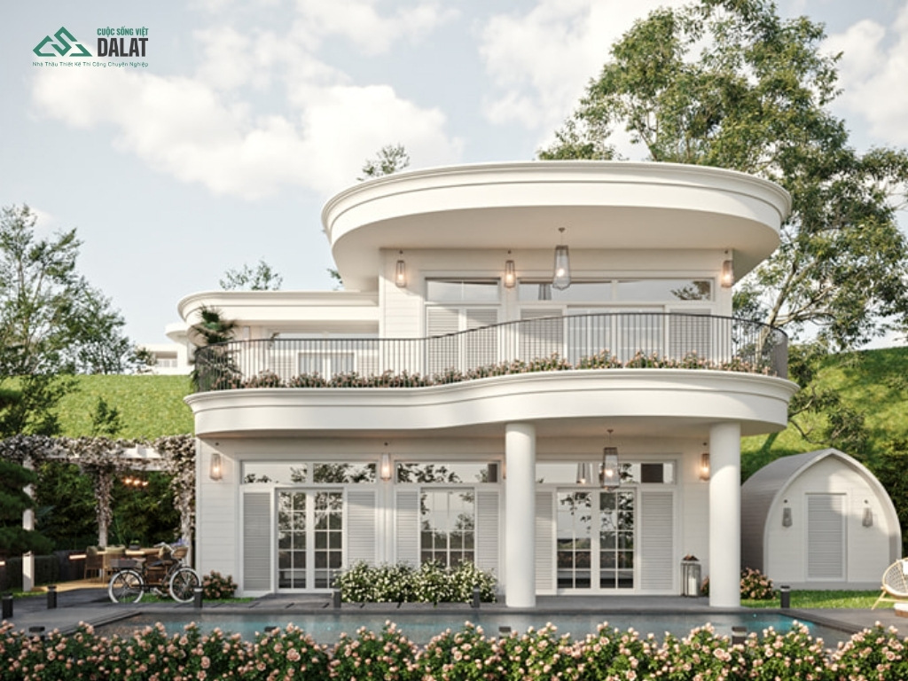 Biệt thự sân vườn mái bằng 2 tầng lãng mạn