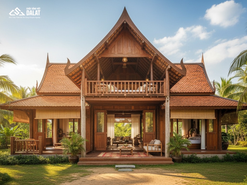 Mẫu nhà mái Thái cấp 4 ở nông thôn 5x20