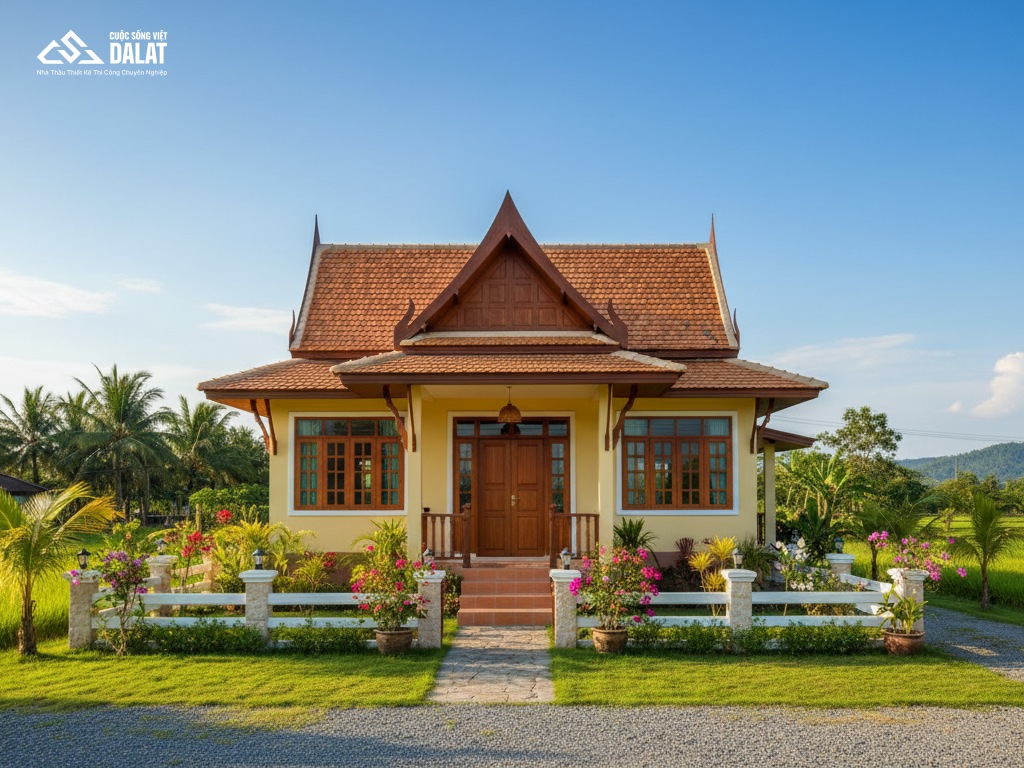 Mẫu nhà mái Thái cấp 4 ở nông thôn với diện tích 120m2