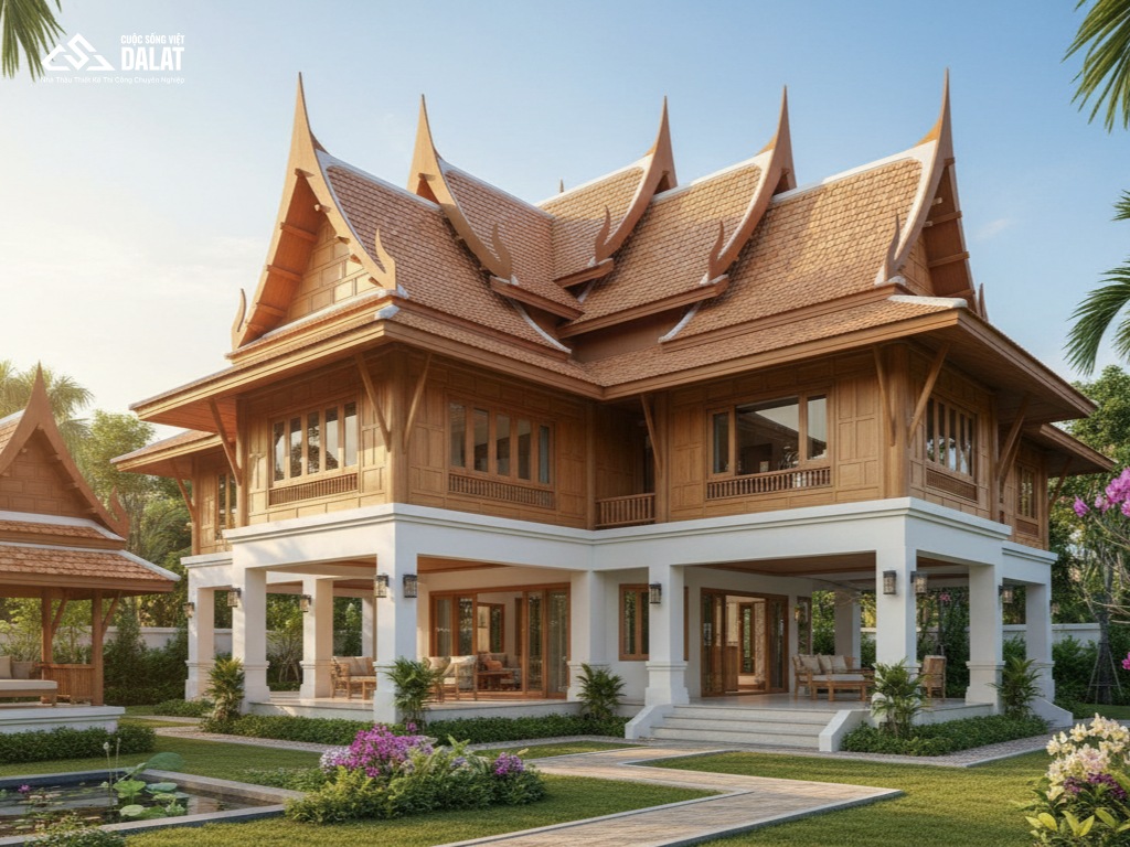 Mẫu nhà mái Thái cấp 4 ở nông thôn 8x12m