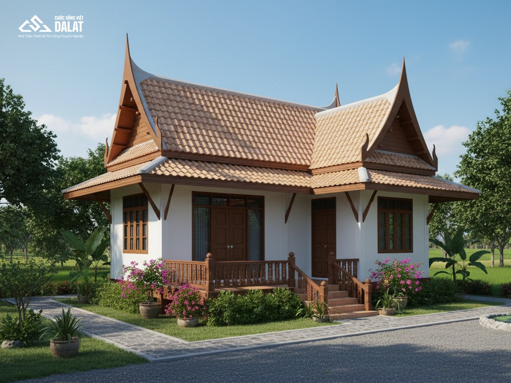 Mẫu nhà mái Thái cấp 4 ở nông thôn 40m2