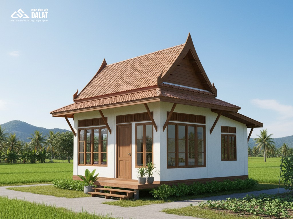 Mẫu nhà mái Thái cấp 4 ở nông thôn 60m2