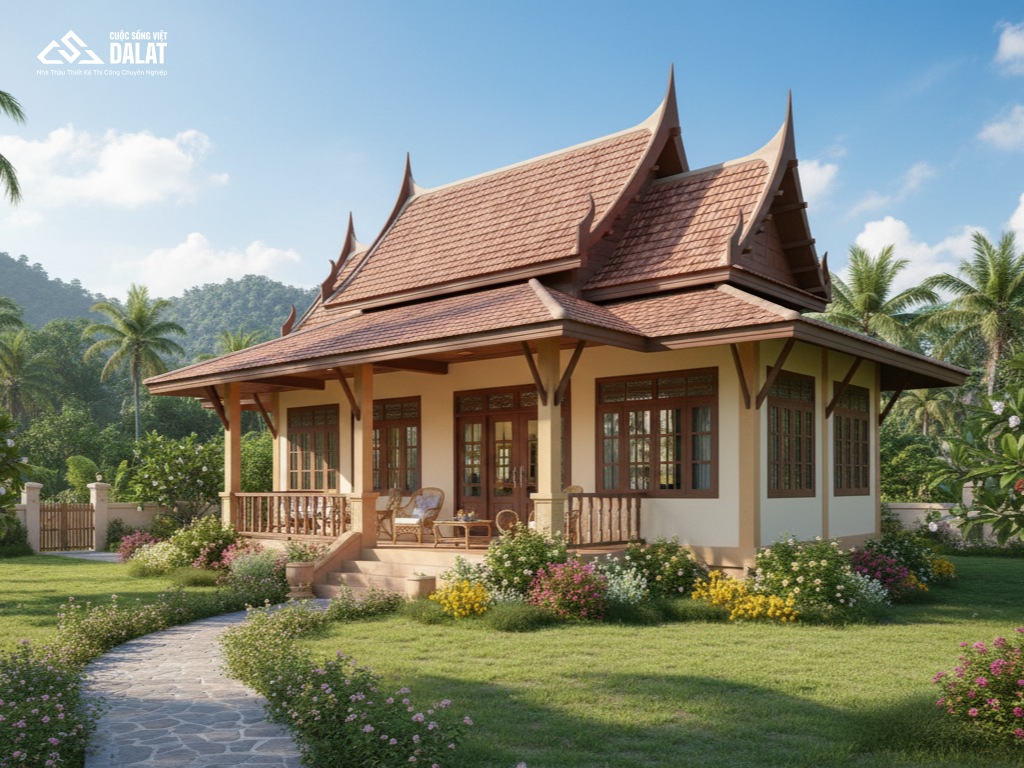 Mẫu nhà mái Thái cấp 4 ở nông thôn 80m2