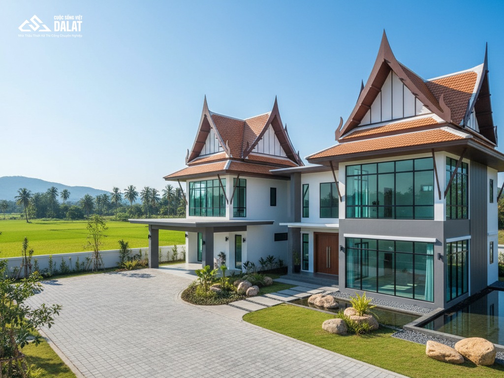 Mẫu nhà mái Thái cấp 4 ở nông thôn kiểu hiện đại