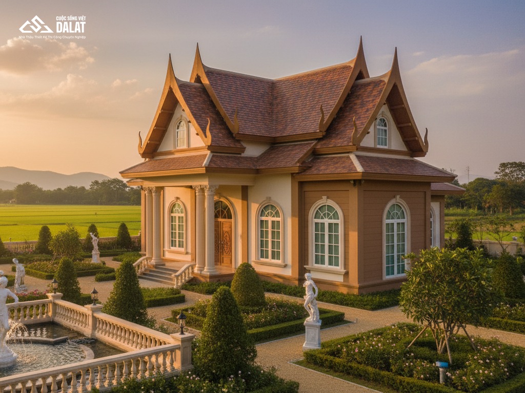 Mẫu nhà mái Thái cấp 4 ở nông thôn phong cách Neoclassical