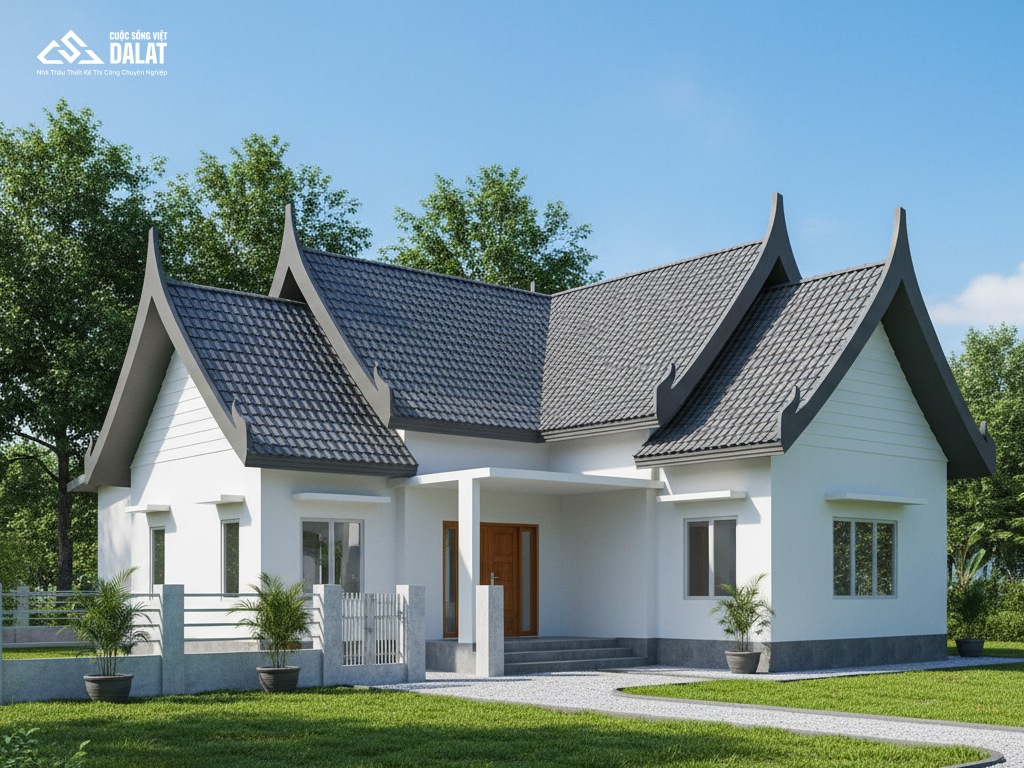 Mẫu nhà mái Thái cấp 4 ở nông thôn giả mái tiết kiệm