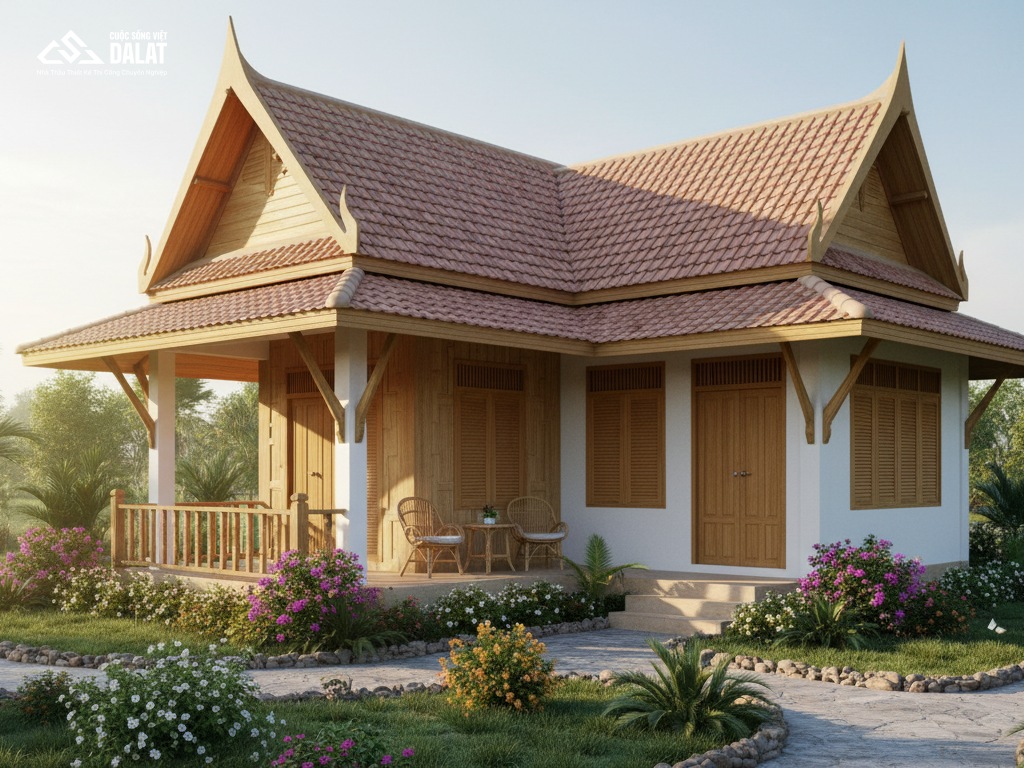 Mẫu nhà mái Thái cấp 4 ở nông thôn 3 phòng ngủ