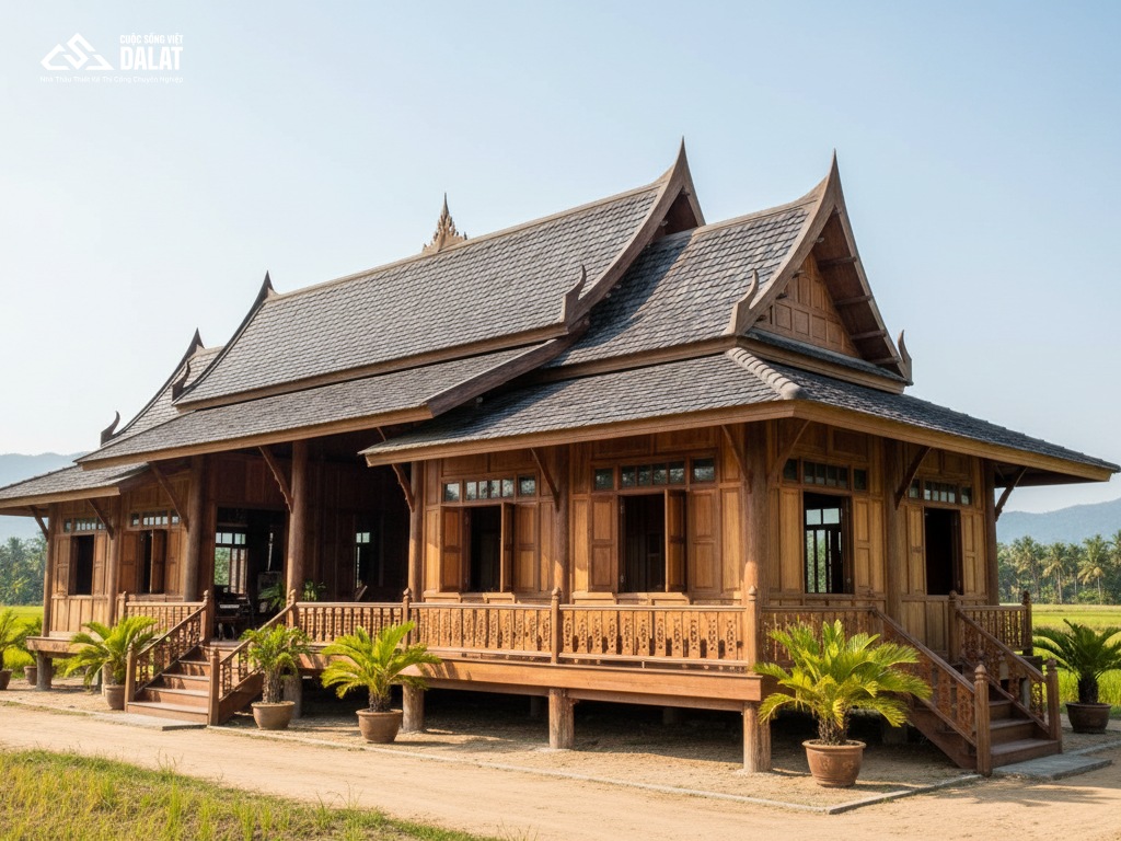 Mẫu nhà mái Thái cấp 4 ở nông thôn mái ngang